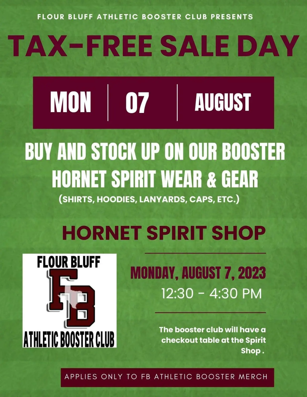 Flour Bluff Athletic Booster Club Presents: Tax-Free Sale Day!